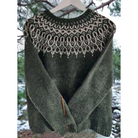 Plus Size Women's Autumn and Winter Crew Neck Color-Block Loose Fashion Jacquard Design Long Sleeve Warm Pullover Sweater