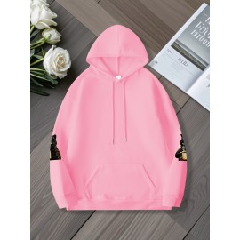 Plus Size Women'S Oversized Hoodie with Whimsical Cat & Coffee Print - Lightweight Pullover, with Golden Lettering & Cat Design, Kangaroo Pocket & Drawstring Hood, Machine Washable Casual Sweatshirt for Casual Attire, Cozy All-Season (Cat Lovers Gif