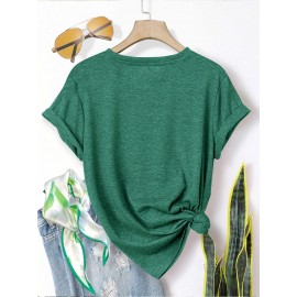 5pcs Plus Size Women's Short Sleeve T-Shirts - Funny & Cute Heart & Joyful Face Print Blouses, Casual Crew Neck Breathable Tops for Spring Summer Casual Attire, Office & Vacation Outfits - 1XL-5XL (5-Shirt) Year-Round Casual