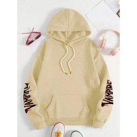 {Holiday Special- Halloween} Plus Size Comfortable Bat Letter Halloween Print Hoodie- Soft Casual Long Sleeve, Comfortable Women's Plus Size Daily Wear Clothing
