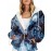 Blue And Golden Marbled Zip-Up Hoodie for Women - Features an Adjustable Drawstring, Breathable Medium-Stretch Fabric, an All-Over Marbled Design, And Is Machine Washable. Ideal for Layering in Spring And Fall, This Casual Jacket Suits Both Casual A