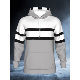 Men's 3D Illusion Hoodie with Spooky Black & White Striped Sleeves & Grey Front - Full-Zip Hooded Sweater, Long Pocket Streetwear for Halloween Costumes & Casual Wear, Machine Washable Optical Illusion Jacket