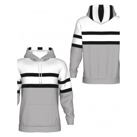 Men's 3D Illusion Hoodie with Spooky Black & White Striped Sleeves & Grey Front - Full-Zip Hooded Sweater, Long Pocket Streetwear for Halloween Costumes & Casual Wear, Machine Washable Optical Illusion Jacket