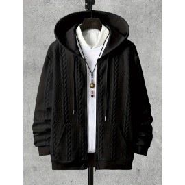 Men's Brown Hooded Jacket - Casual Zip-Up Winter Coat with Pockets, All-Season Polyester Outerwear, Golden-Tone Corduroy-Like Pocket Accent & Hooded Collar, Hand Wash/Dry Clean - Versatile for Smart-Casual & Formal Wear