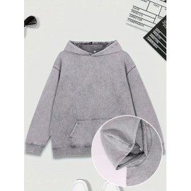 Men's Heavyweight 400gsm Washable Cotton Hoodie - Y2K Gothic Streetwear Sweatshirt with Skull & Chains Print, Grey/Black Oversized Pocket Pullover, Machine Washable Long Sleeve Hooded Sweater for Spring/Fall Casual Wear
