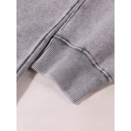Men's Heavyweight 400gsm Washable Cotton Hoodie - Y2K Gothic Streetwear Sweatshirt with Skull & Chains Print, Grey/Black Oversized Pocket Pullover, Machine Washable Long Sleeve Hooded Sweater for Spring/Fall Casual Wear