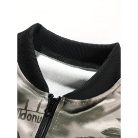 Men's Spring/Summer Baseball Collar Jacket, Lock Edge Lightweight Jacket, Knitted Polyester Braid Micro Elastic Feather Printed Jacket, Lightweight Fashion Casual Jacket, College Style Jacket