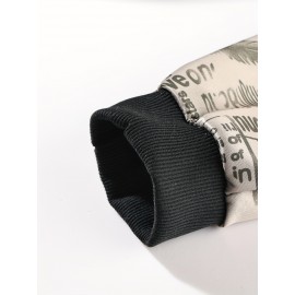 Men's Spring/Summer Baseball Collar Jacket, Lock Edge Lightweight Jacket, Knitted Polyester Braid Micro Elastic Feather Printed Jacket, Lightweight Fashion Casual Jacket, College Style Jacket
