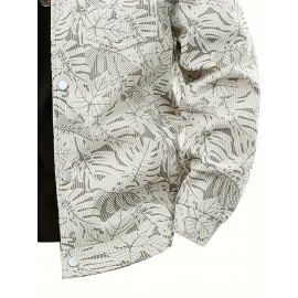 [Tropical Corduroy Jacket] Corduroy Men's Casual Jacket with Tropical Leaf Pattern | Multi-Pocket, Button-Up, All-Season Wear, Everyday Outerwear