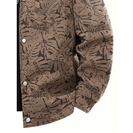 [Tropical Corduroy Jacket] Corduroy Men's Casual Jacket with Tropical Leaf Pattern | Multi-Pocket, Button-Up, All-Season Wear, Everyday Outerwear