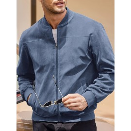 Lightweight Retro-Inspired Men's Casual Jacket - Solid Color, Baseball Collar, Machine Washable Zip-Up