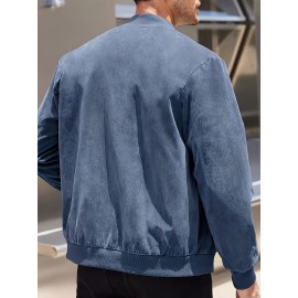 Lightweight Retro-Inspired Men's Casual Jacket - Solid Color, Baseball Collar, Machine Washable Zip-Up