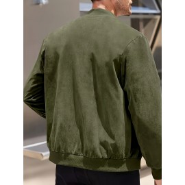 Lightweight Retro-Inspired Men's Casual Jacket - Solid Color, Baseball Collar, Machine Washable Zip-Up