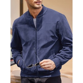 Lightweight Retro-Inspired Men's Casual Jacket - Solid Color, Baseball Collar, Machine Washable Zip-Up