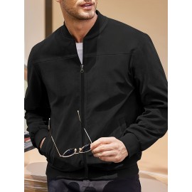 Lightweight Retro-Inspired Men's Casual Jacket - Solid Color, Baseball Collar, Machine Washable Zip-Up