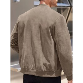 Lightweight Retro-Inspired Men's Casual Jacket - Solid Color, Baseball Collar, Machine Washable Zip-Up