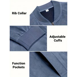 Lightweight Retro-Inspired Men's Casual Jacket - Solid Color, Baseball Collar, Machine Washable Zip-Up
