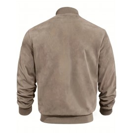 Lightweight Retro-Inspired Men's Casual Jacket - Solid Color, Baseball Collar, Machine Washable Zip-Up
