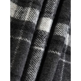 Autumn-Winter Men's Fashion Flannel Shirt with Turn- Collar and Button Plaid Shirt Jacket, Long Sleeve Warm with Pockets, Suitable for Casual Outings