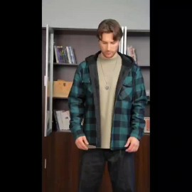 Trendy Men's Plaid Hooded Jacket - Thick Warm, Windproof & Cold-Resistant, Slim Fit, Vintage Style, Black & Red Geometric Pattern, Single-Breasted Button Front, Long Sleeve, Casual & Versatile for Winter Outings, Casual Winter Wear