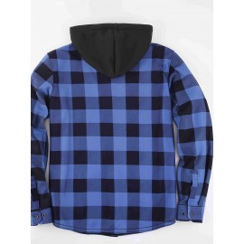 Trendy Men's Plaid Hooded Jacket - Thick Warm, Windproof & Cold-Resistant, Slim Fit, Vintage Style, Black & Red Geometric Pattern, Single-Breasted Button Front, Long Sleeve, Casual & Versatile for Winter Outings, Casual Winter Wear