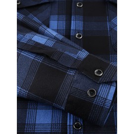 Trendy Men's Plaid Hooded Jacket - Thick Warm, Windproof & Cold-Resistant, Slim Fit, Vintage Style, Black & Red Geometric Pattern, Single-Breasted Button Front, Long Sleeve, Casual & Versatile for Winter Outings, Casual Winter Wear