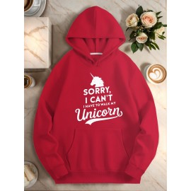 Women's Plus Size Loose Unicorn Hoodie- 