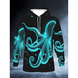 Men'S & Women'S 3D Glowing Neon Green & Octopus Tentacle Print Christmas Hooded Sweatshirt - Slim-Fit Long Sleeve Pullover with Pocket, Glowing Eyes, Soft Warm Fabric for Halloween & Xmas Parties, Casual Winter Sweater (Unisex Adult Sizes) - Ideal B