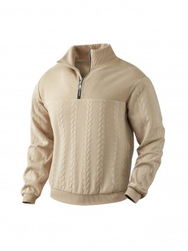 Light and Casual Men's Jacquard Collar Pullover Shirt for Men, Men's Casual Half-zip Loose Style Top