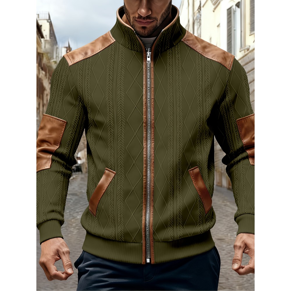 Men'S Jacquard Coat for Fall And Winter, Ideal for Relaxed Outdoor Use, Cardigan Style