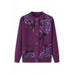 Middle-aged and Elderly Fleece Cardigan | Thick Jacket for Moms, Autumn and Winter Warm Elderly Clothing, Comfortable and Soft, Regular Length, Crew Neck, Button Details, Casual Style