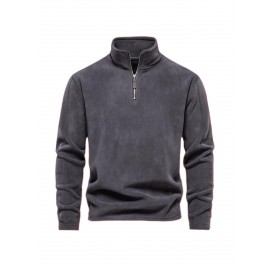 Navy Half-Zip Stand-Collar Top Warm Casual-Style Daily Outfit Comfortable Piece
