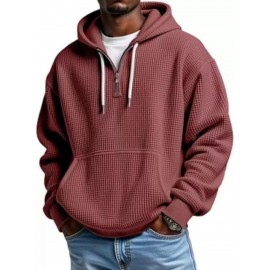 Multi-Color Waffle-Knit Half-Zip Hoodie Oversized Casual-Style Daily Outfit Comfortable Piece