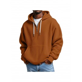 Multi-Color Waffle-Knit Half-Zip Hoodie Oversized Casual-Style Daily Outfit Comfortable Piece