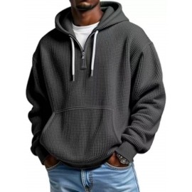 Multi-Color Waffle-Knit Half-Zip Hoodie Oversized Casual-Style Daily Outfit Comfortable Piece