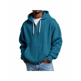 Multi-Color Waffle-Knit Half-Zip Hoodie Oversized Casual-Style Daily Outfit Comfortable Piece