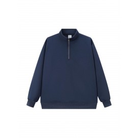 Standing Collar Half-Zip Hoodie for Men | Loose Fit, Casual Style with Pockets and Long Sleeves