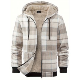 Trendy Hooded Plaid Jacket for Men, Perfect for Autumn And Winter, Made with Fleece And Durable Fabric