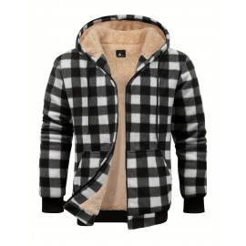 Trendy Hooded Plaid Jacket for Men, Perfect for Autumn And Winter, Made with Fleece And Durable Fabric