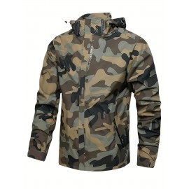 Men's Lightweight Camo Jacket - Casual Outdoor & Sports Hooded Coat, Durable Polyester, Machine Washable, Zip-Up with Pockets for Fishing, Hiking, Fishing Apparel|Casual Outdoor Wear|Half Zip Jacket