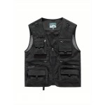 Men'S Quick-Dry Fishing Vest with Mesh Fabric & Zippered Pockets - All-Season Loose Fit Life Jacket, Machine-Washable Solid Color Outdoor Marine Clothing, Zippered Pocket Design for Easy Access, Ideal for Fishing, Boating
