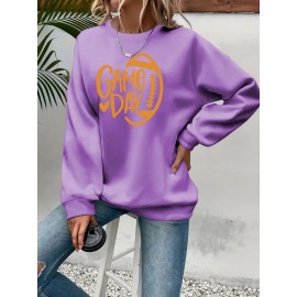 Elegant Women'S Game Day Crew Neck Sweatshirt | 260g, Long Sleeve, Geometric-Pattern, FallWinter Collection, Casual Style, Regular Fit