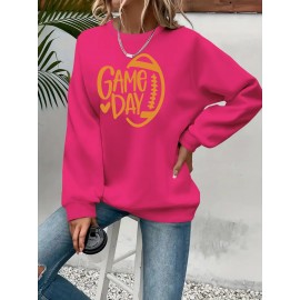 Elegant Women'S Game Day Crew Neck Sweatshirt | 260g, Long Sleeve, Geometric-Pattern, FallWinter Collection, Casual Style, Regular Fit