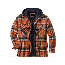 Men'S Heavyweight Thermal Insulated Hooded Jacket - Winter Coat with Full-Zip Closure, Relaxed Fit Plaid Outerwear, Full-Zip Front, & Warm Insulation for Cold Weather, Casual & Formal Outfits (Brown/Red/Tan) - Ideal for Everyday & Formal Events